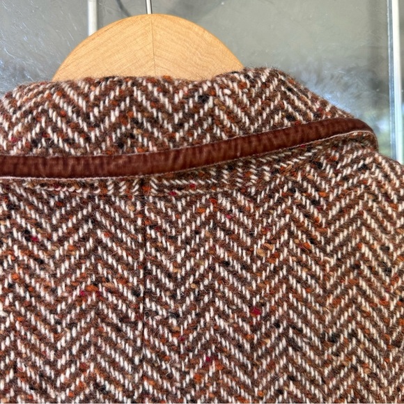 A&F Wool Cropped Jacket Brown Herringbone  wool blazer silk interior large work - Picture 9 of 10